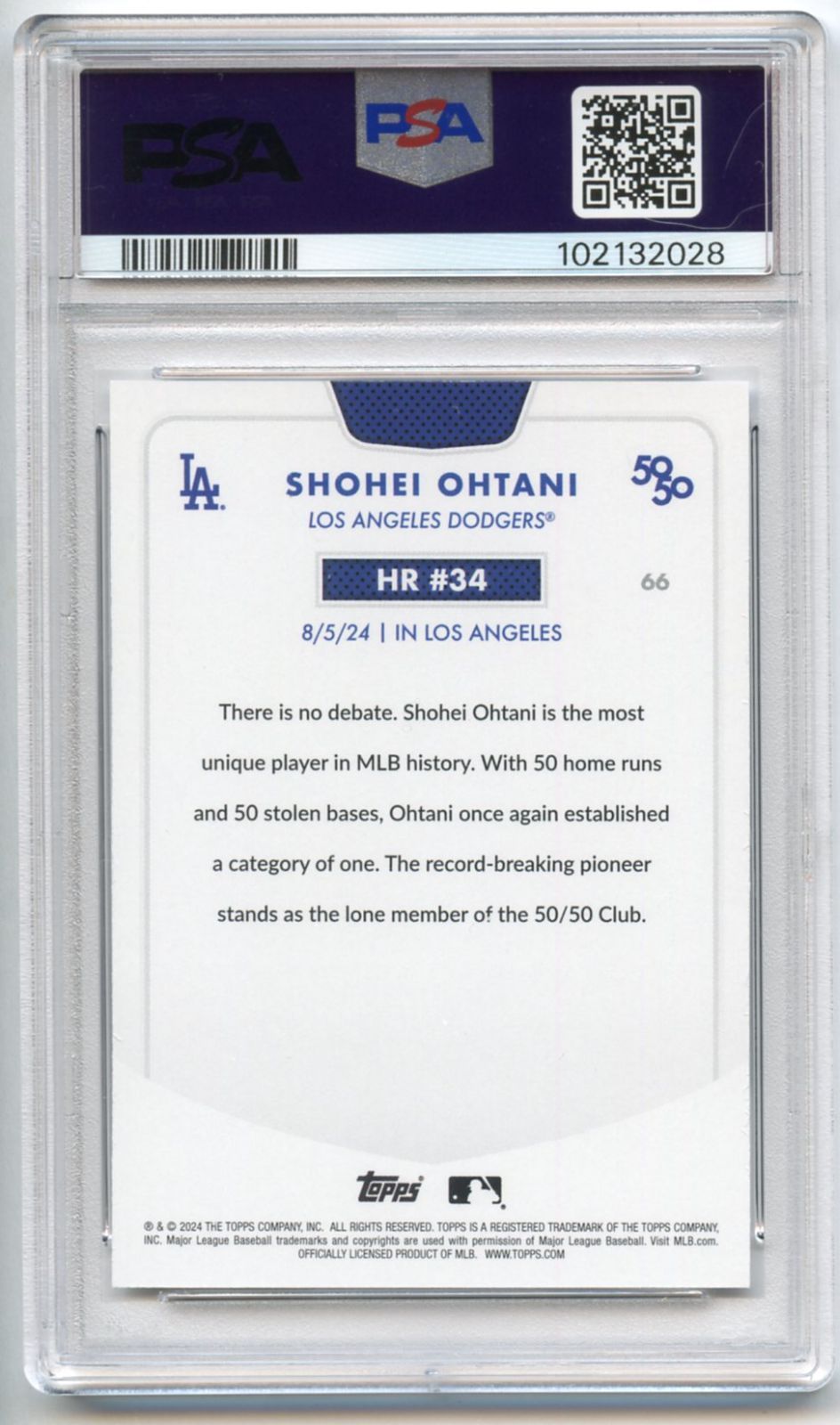 Topps Mlb Psa Psa9 Mint 2024 50/50 #66 Hr #34 Shohei Ohtani