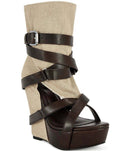 Sandals Azalea Wang Rothko Canvas Wraparound Strapsandal Booties Taupe