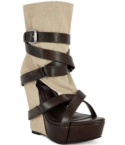 Sandals Azalea Wang Rothko Canvas Wraparound Strapsandal Booties Taupe