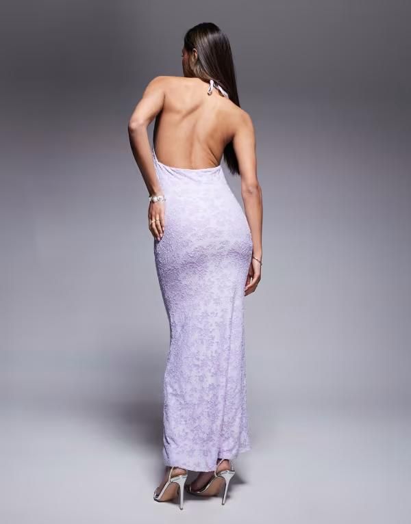 Others Asos Design Devore Halter Maxi Dress With Open Back In Lilac