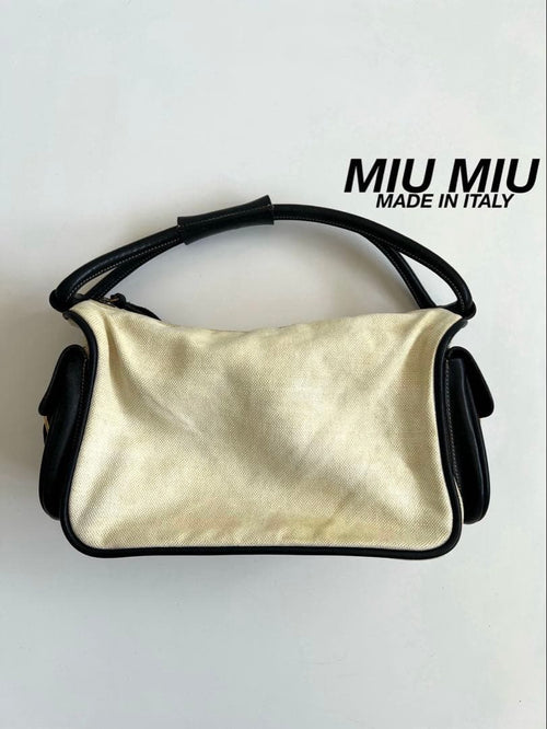Miu Handbags Canvas Leather Pocket Hand Bag