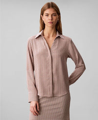Calvin Klein Long Sleeve Womens Printed Buttondown Shirt Walnutiled Scale Print