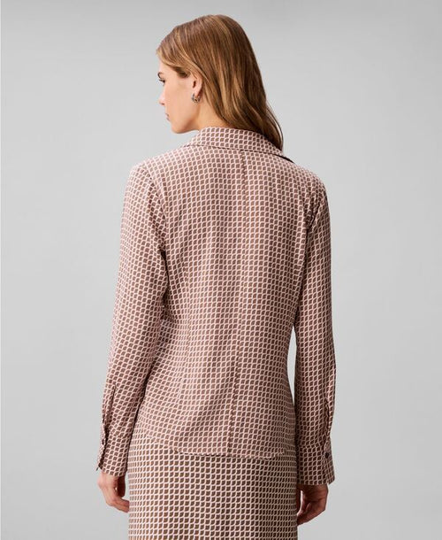 Calvin Klein Long Sleeve Womens Printed Buttondown Shirt Walnutiled Scale Print