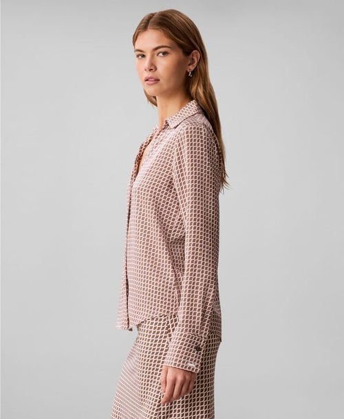 Calvin Klein Long Sleeve Womens Printed Buttondown Shirt Walnutiled Scale Print