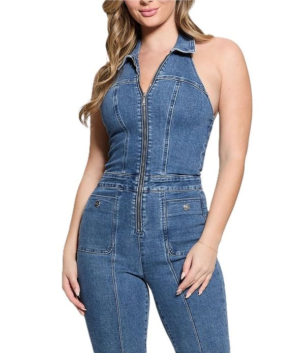 Casual Pants Guess Mia Halter Jumpsuit Pixie Blue