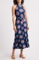 Long Sleeves, Three Quarter Sleeve Loveappella Printed Tie Waist Halter Knit