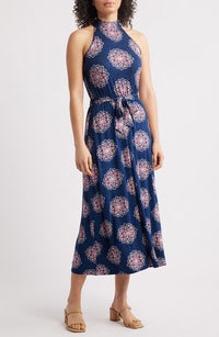 Long Sleeves, Three Quarter Sleeve Loveappella Printed Tie Waist Halter Knit