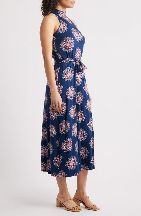 Long Sleeves, Three Quarter Sleeve Loveappella Printed Tie Waist Halter Knit