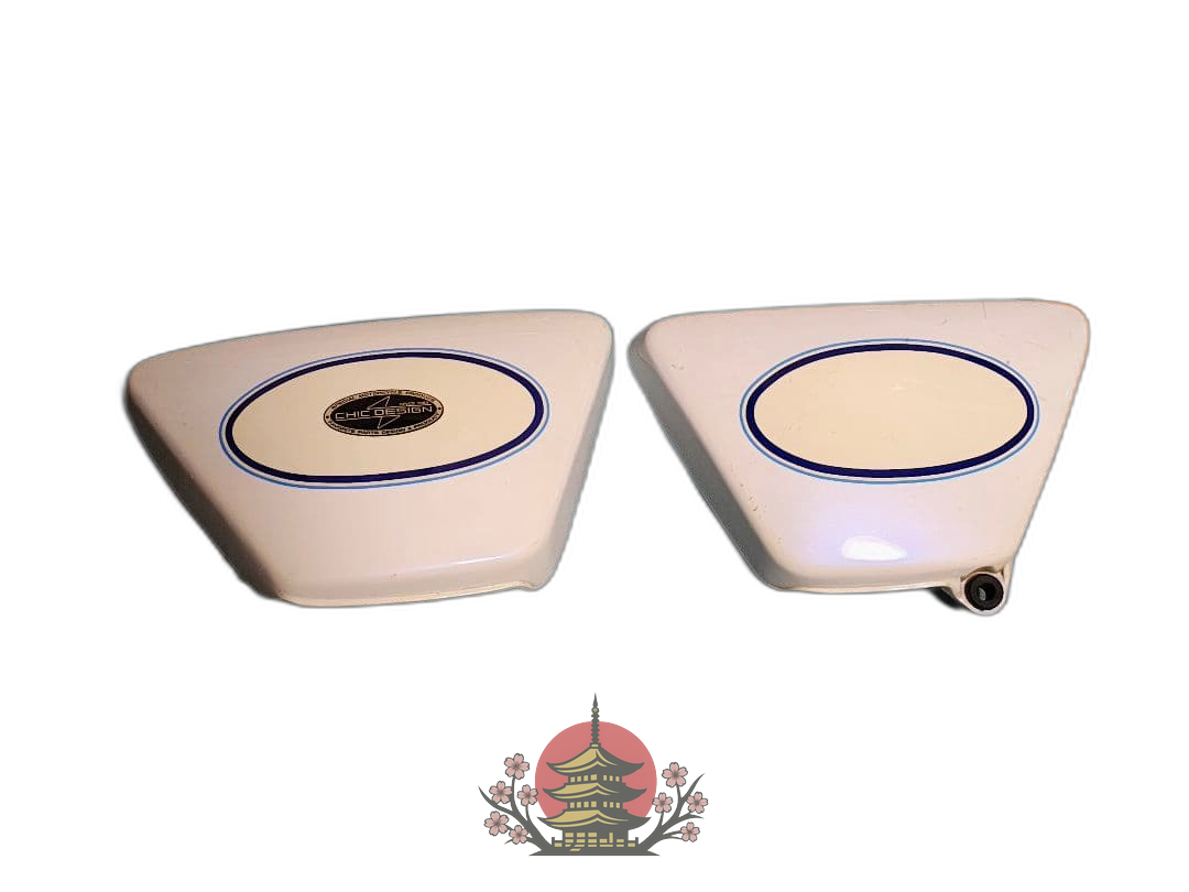 Yamaha Motor Side Cover Sr400/Sr500 Chic Design White With Blue Stripes