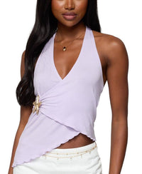 Long Sleeve Edikted Arian Starfish Asymmetric Halter Top Lilac