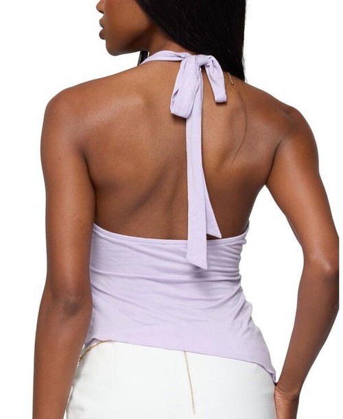 Long Sleeve Edikted Arian Starfish Asymmetric Halter Top Lilac