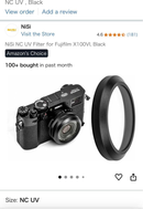 Nisi Lens Filter Accessories Nc Uv Fujifilm X100Vi