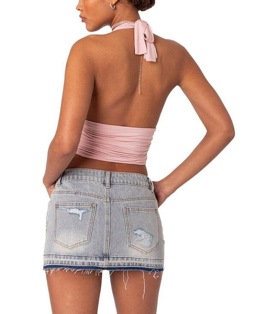 Long Sleeve Edikted Lillie Knotted Halter Topink