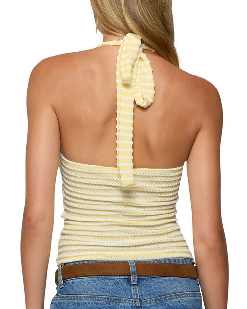 Long Sleeve Edikted Lovina Textured Striped Halter Top Yellow
