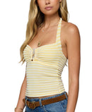 Long Sleeve Edikted Lovina Textured Striped Halter Top Yellow