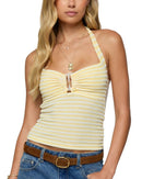 Long Sleeve Edikted Lovina Textured Striped Halter Top Yellow