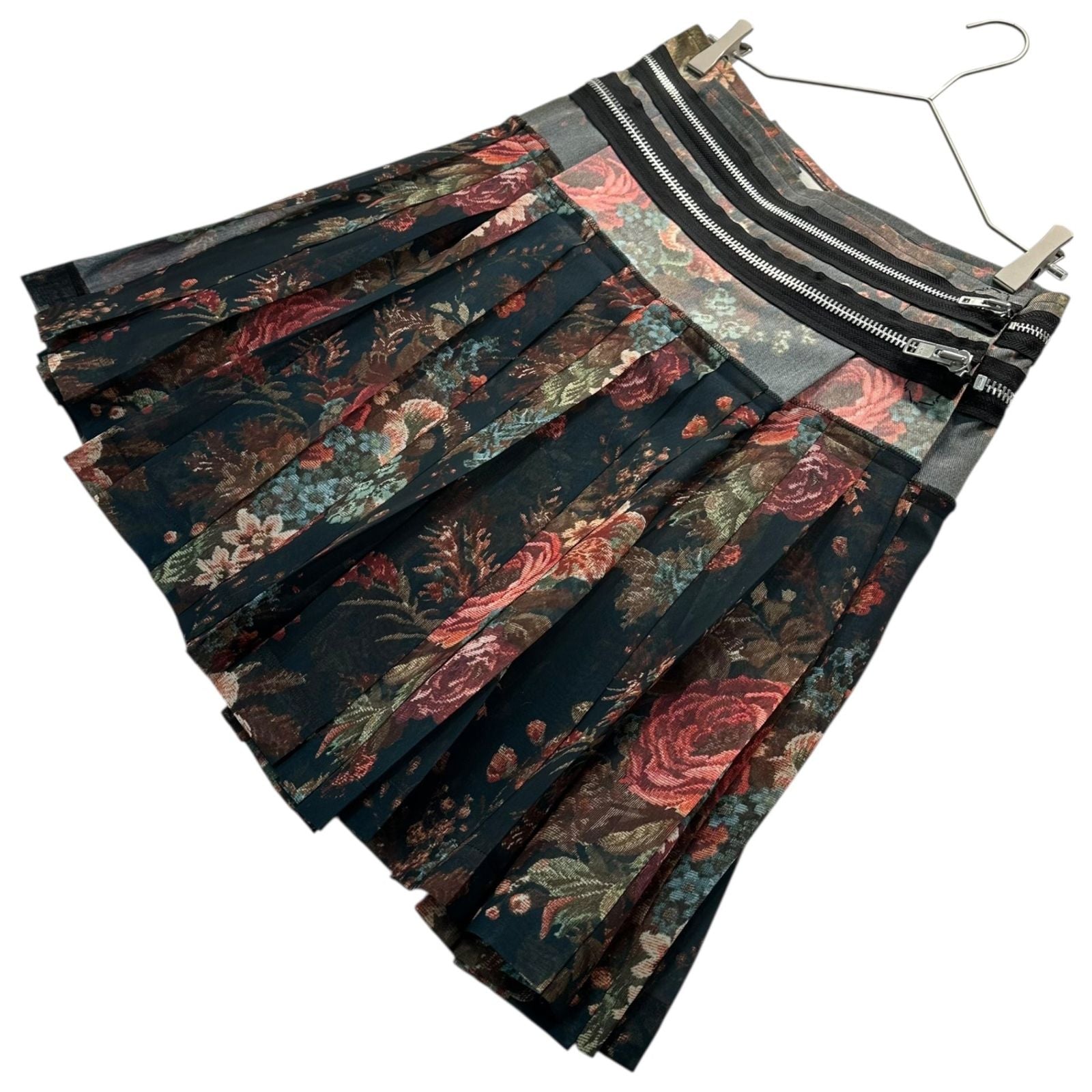 Tricot Comme Des Garcons Flare Skirt 13Aw Rose Design Waist Zip Tape Chiffon