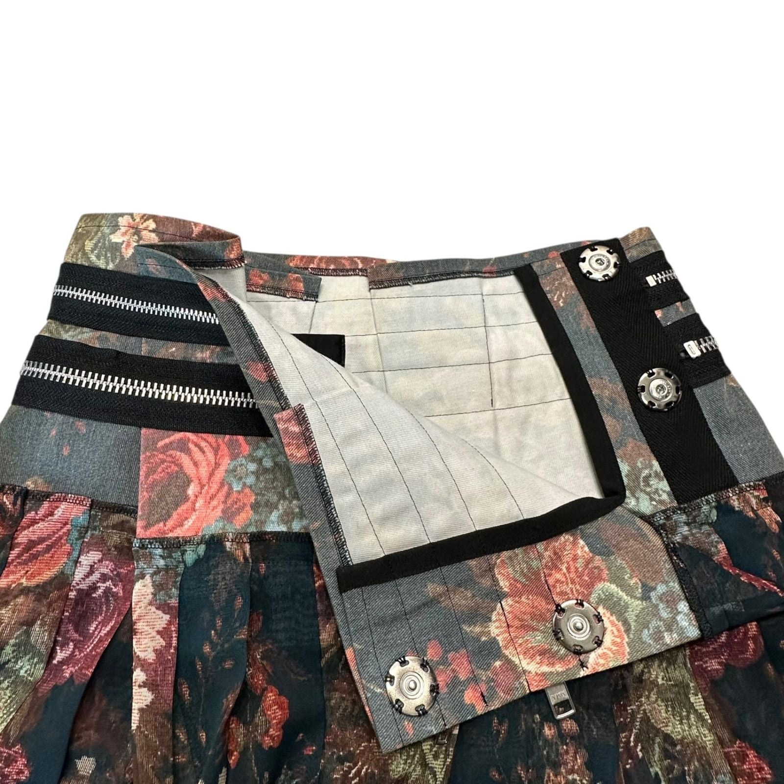 Tricot Comme Des Garcons Flare Skirt 13Aw Rose Design Waist Zip Tape Chiffon