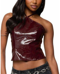 Long Sleeve Edikted Hailie Halter Top Burgundy