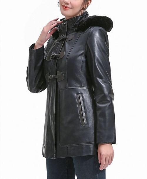 Jumper Blouson Bgsd Womens Flora Leather Toggle Coat Black