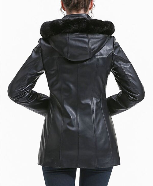 Jumper Blouson Bgsd Womens Flora Leather Toggle Coat Black