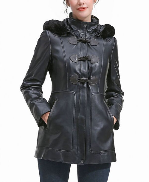 Jumper Blouson Bgsd Womens Flora Leather Toggle Coat Black