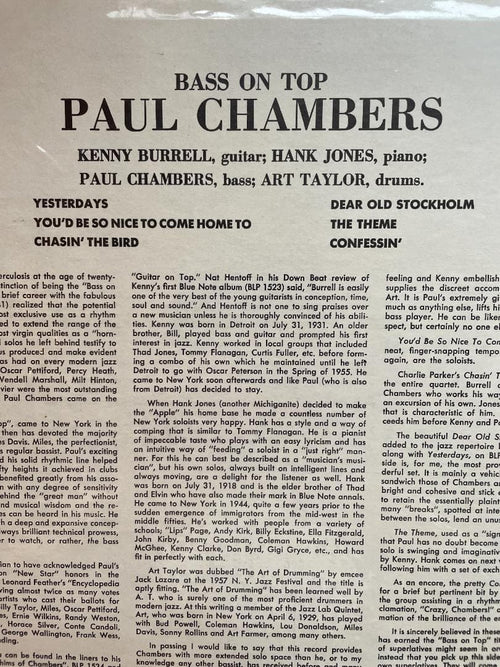 Western Music Paul Chambers Quartet-Bass On Top-Blue Blue