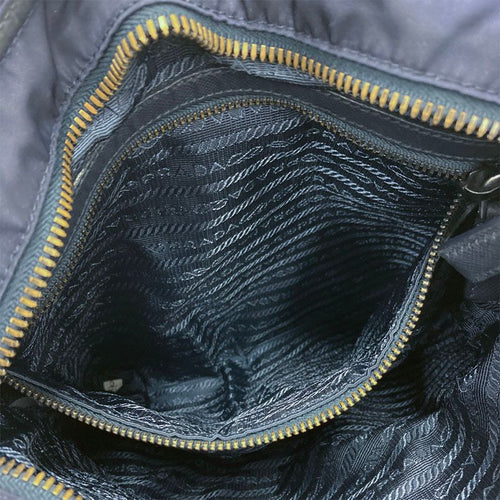 prada navy shoulder bag interior details
