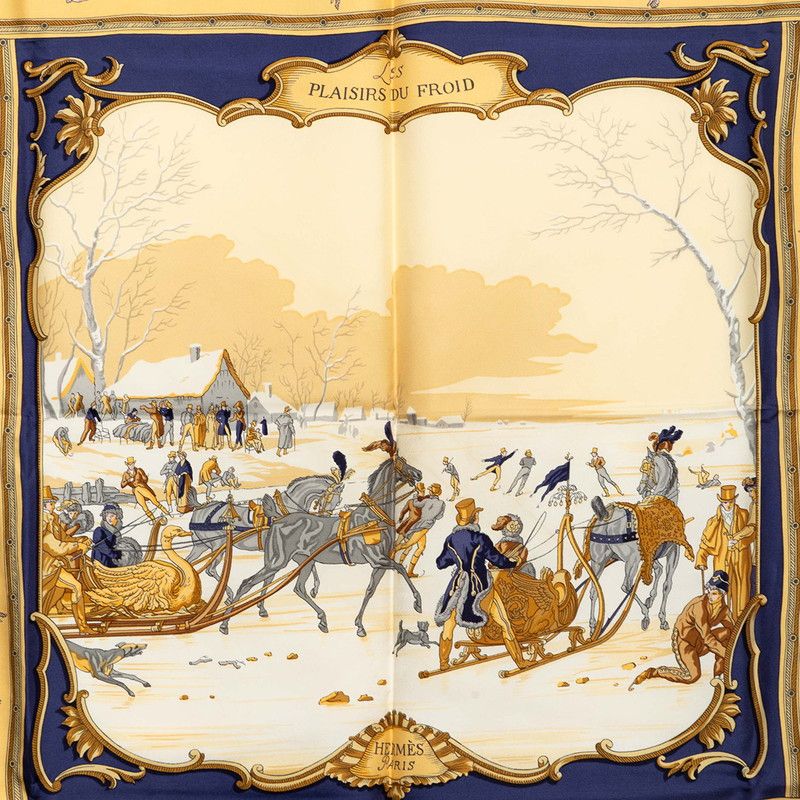 Hermes Scarf – Beige / Navy
