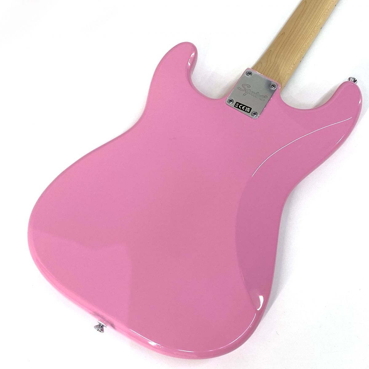 squier pink electric guitar rear view