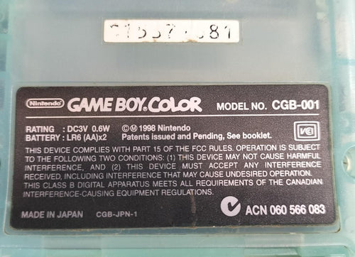 nintendo cgb-001 handheld console rear view