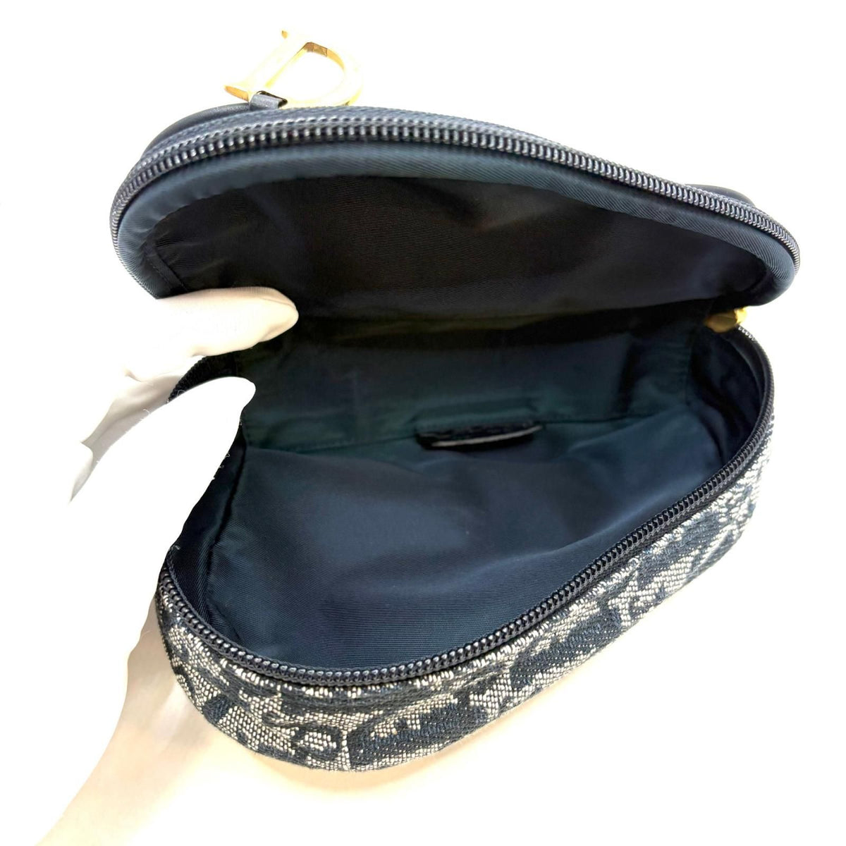 christian dior grey / navy pouch / clutch accessories included
