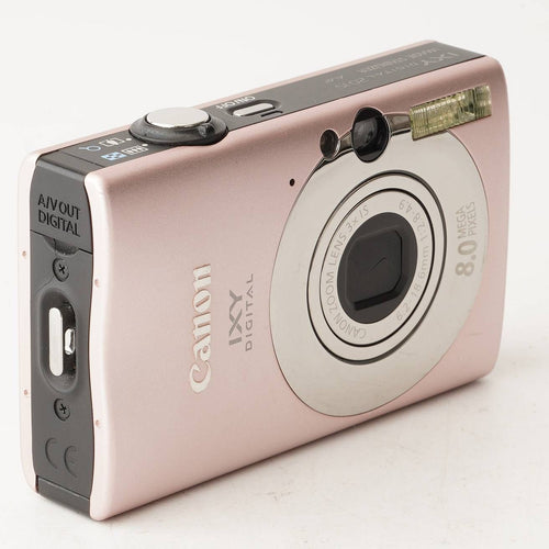 canon pink compact digital camera rear view
