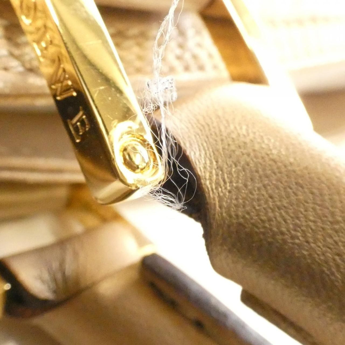 loewe gold handbag interior details