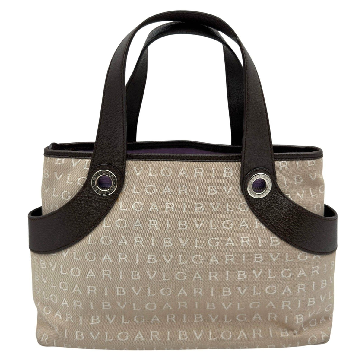bvlgari beige handbag front view