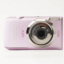 canon pink compact digital camera front view