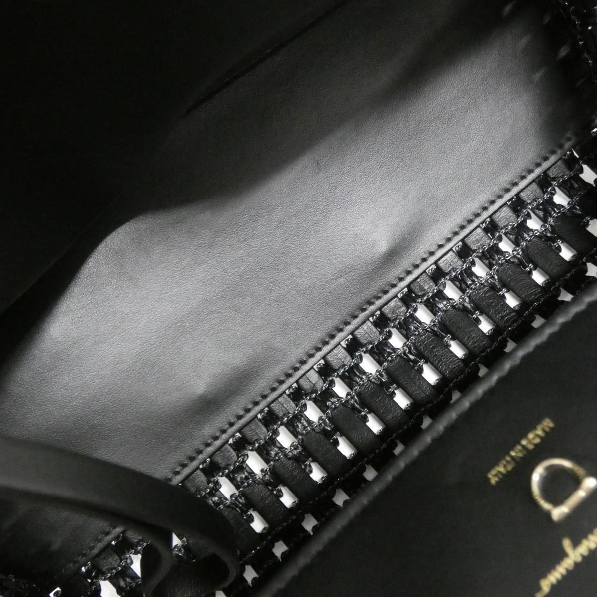 salvatore ferragamo black handbag functional details