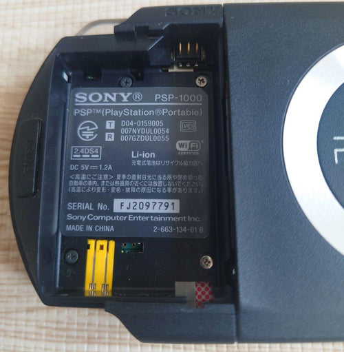 sony psp-1000 handheld console markings and labels