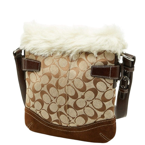 coach beige shoulder bag front view