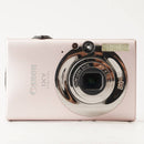 canon pink compact digital camera front view
