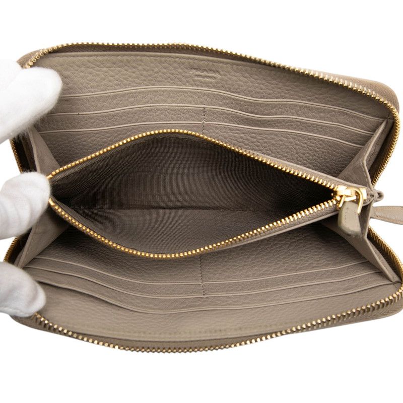 prada grey wallet side view