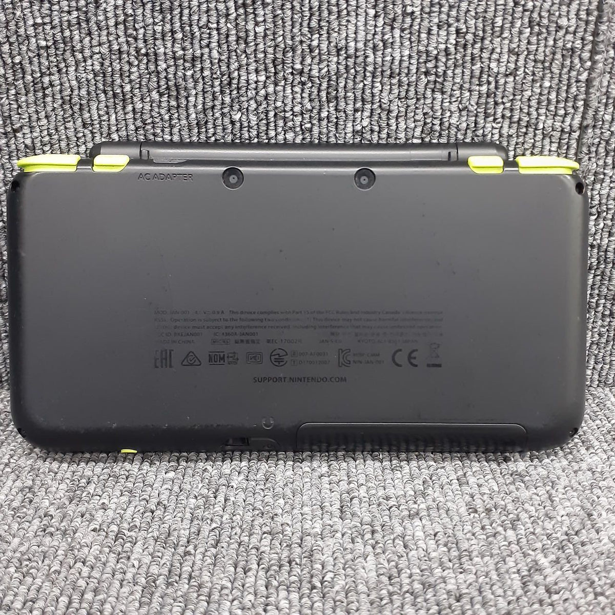 nintendo jan-001 handheld console markings and labels