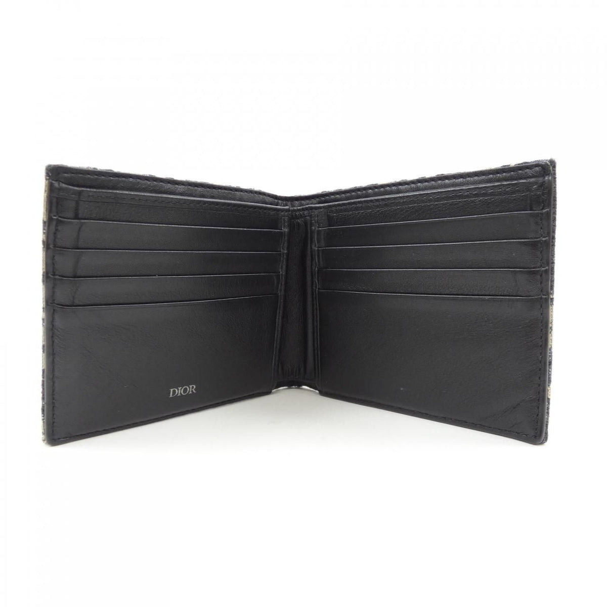 christian dior beige / navy wallet side view